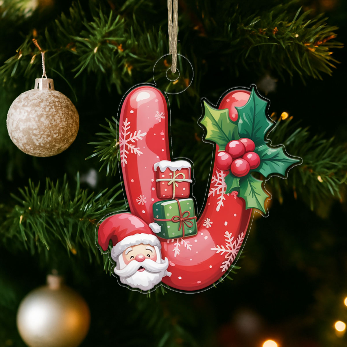 Christmas Ornaments V Monogram Xmas Red Santa Acrylic Ornament Christmas Gift