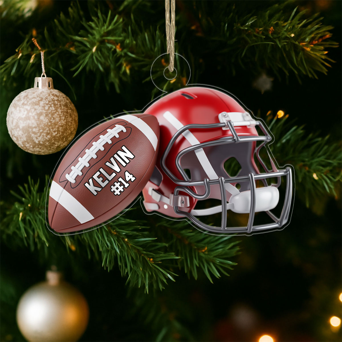 Custom Name American Football Helmet Player Acrylic Ornament Christmas Gift