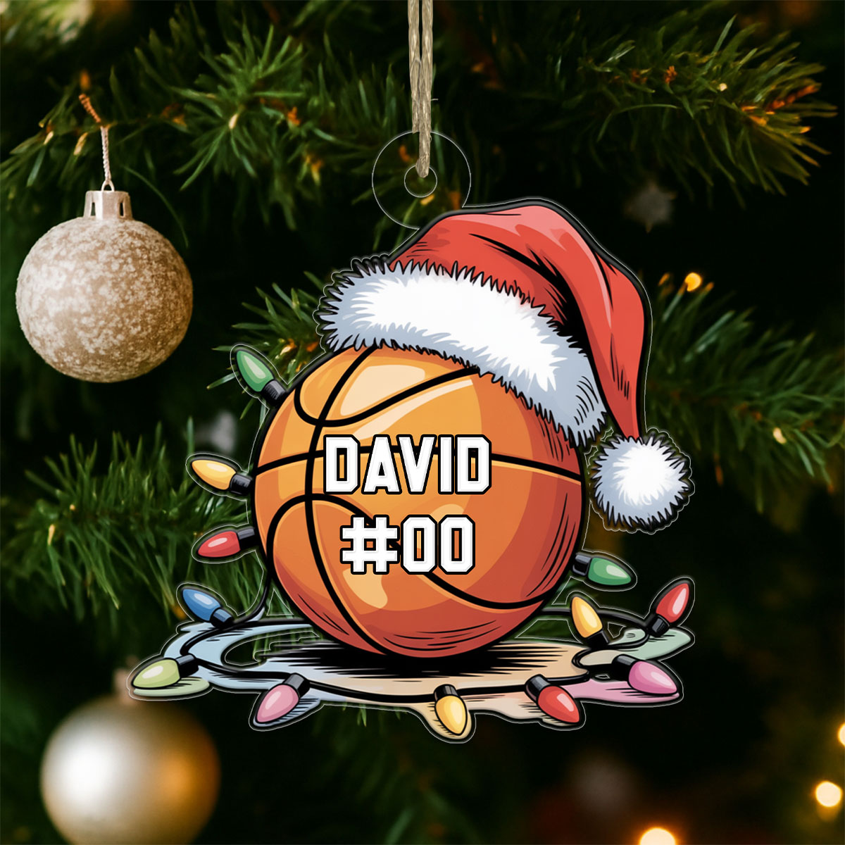 Custom Name And Number Basketball Santa Acrylic Ornament Christmas Gift