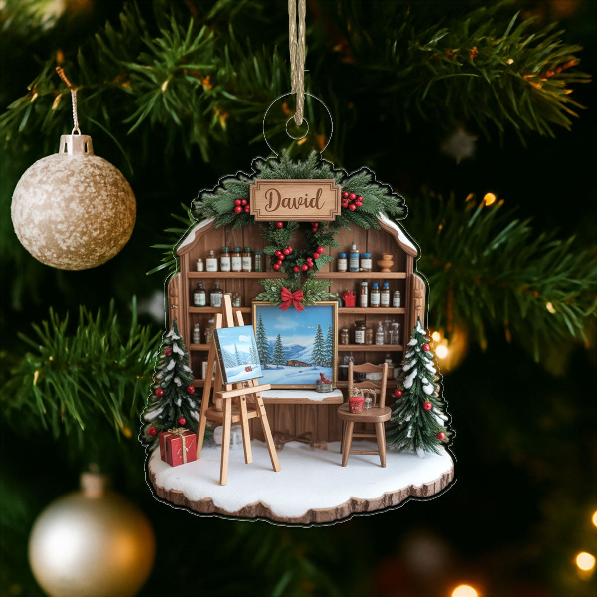 Custom Name Art Lover, Panting Lover Acrylic Ornament Christmas Gift