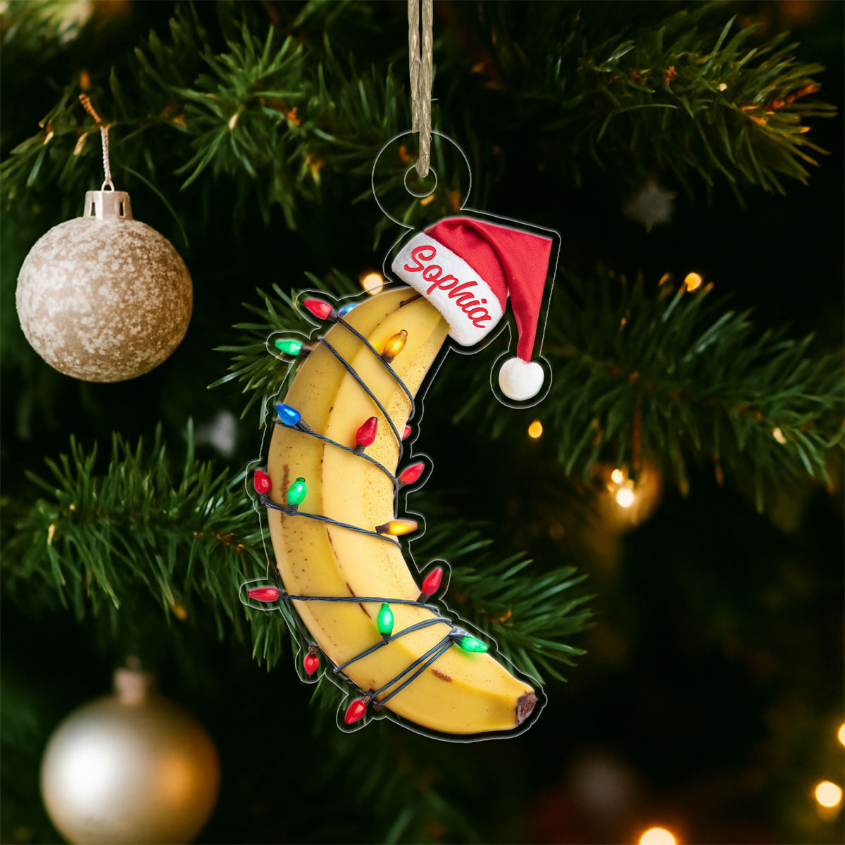 Custom Name Banana Santa Acrylic Ornament Christmas Gift