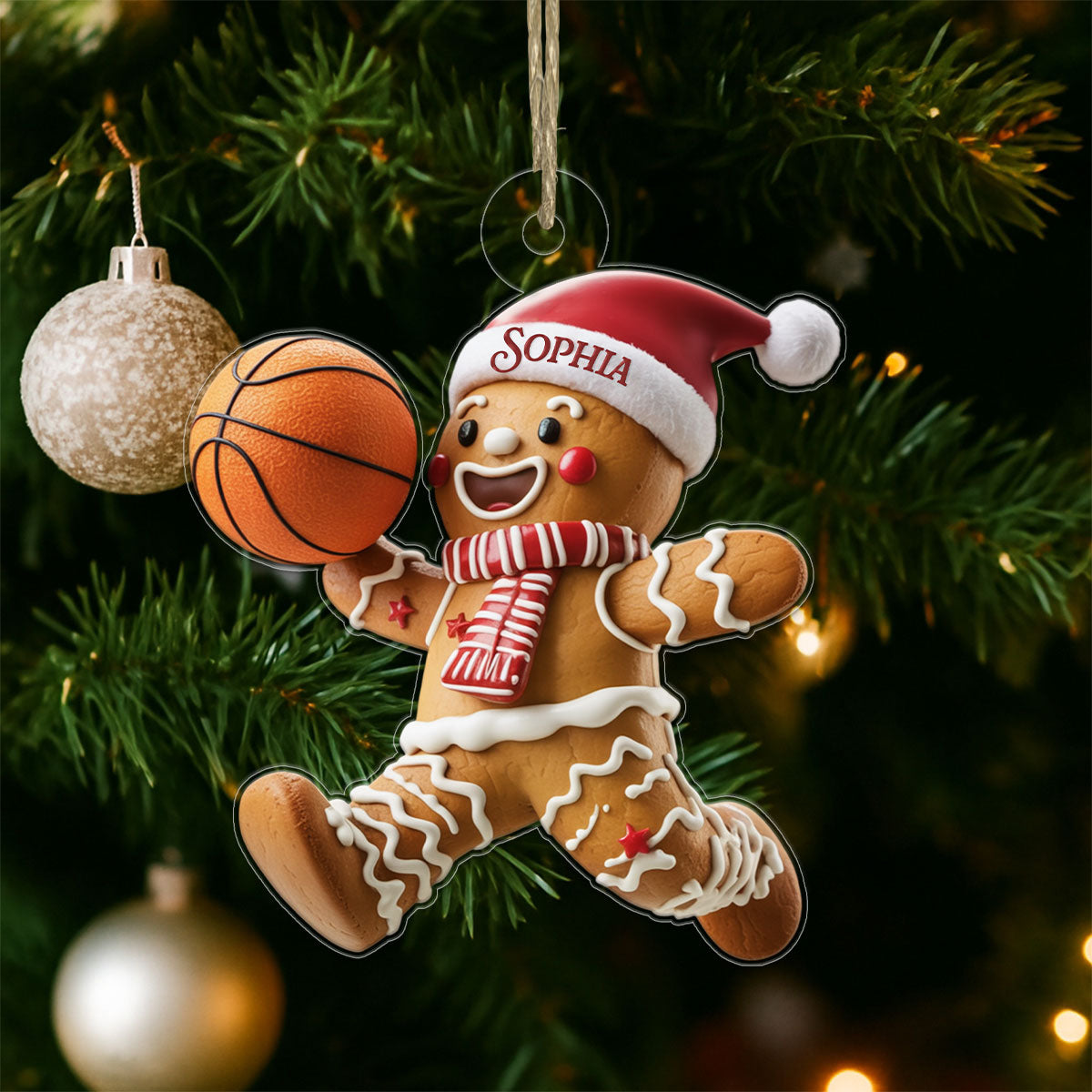 Custom Name Basketball Gingerbread Acrylic Ornament Christmas Gift
