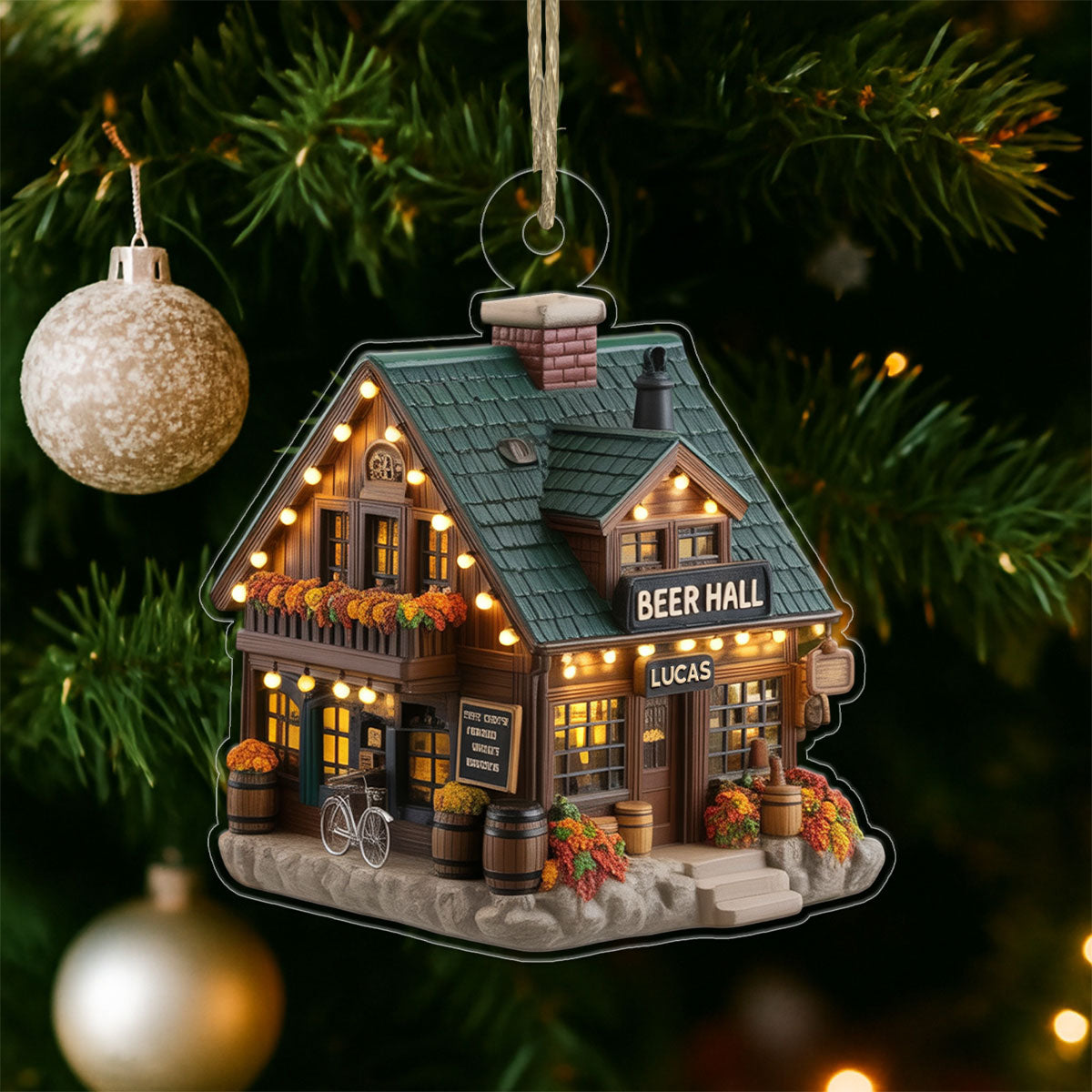 Custom Name Beer Hall Acrylic Ornament Christmas Gift