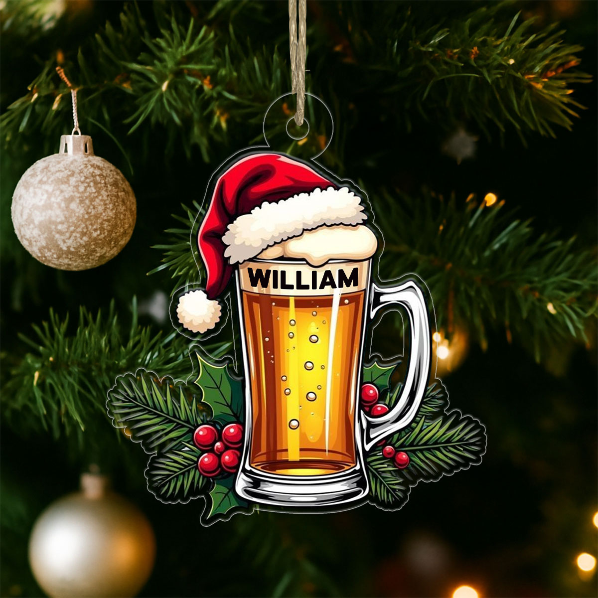 Custom Name Beer Lover Xmas Acrylic Ornament Christmas Gift