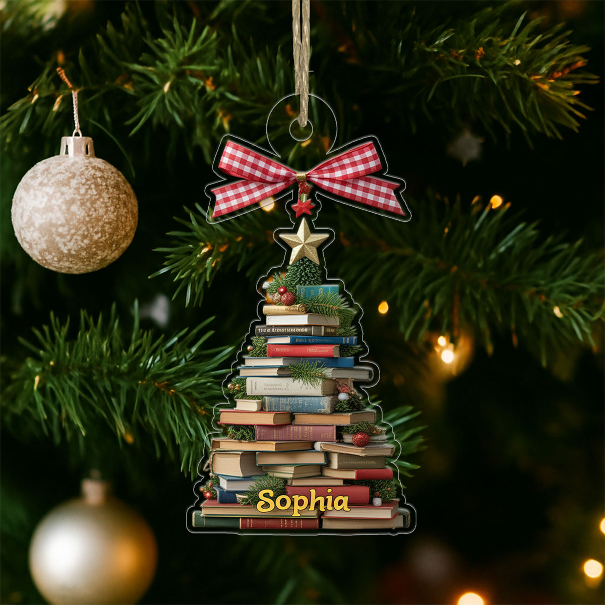 Custom Name Book Lover Acrylic Ornament Christmas Gift