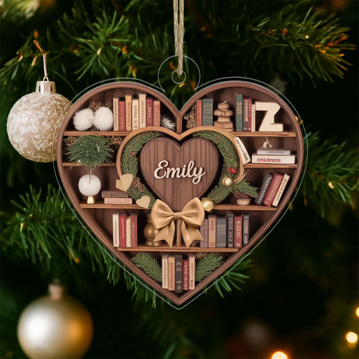 Custom Name Bookcase Acrylic Ornament Christmas Gift