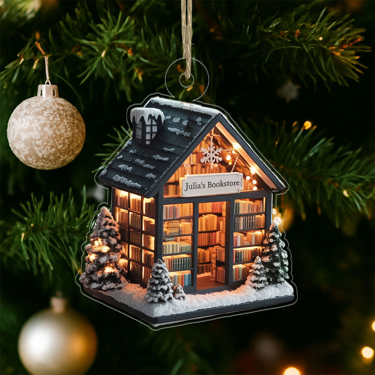 Custom Name Bookstore For Reader Acrylic Ornament Christmas Gift