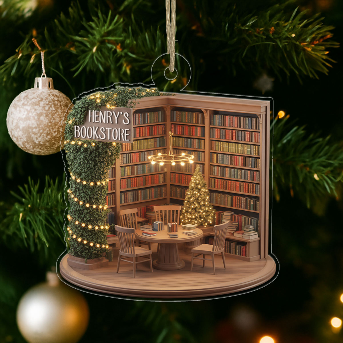 Custom Name Bookstore Xmas Acrylic Ornament Christmas Gift