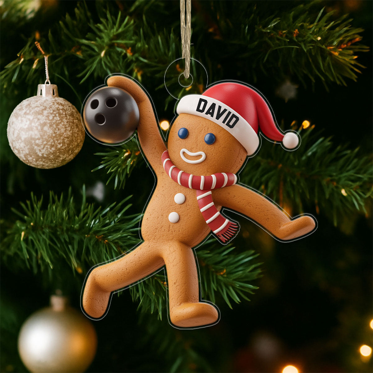 Custom Name Bowling Gingerbread Acrylic Ornament Christmas Gift