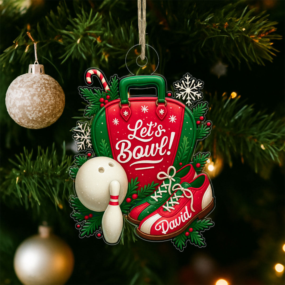 Custom Name Bowling Lover Xmas Acrylic Ornament Christmas Gift