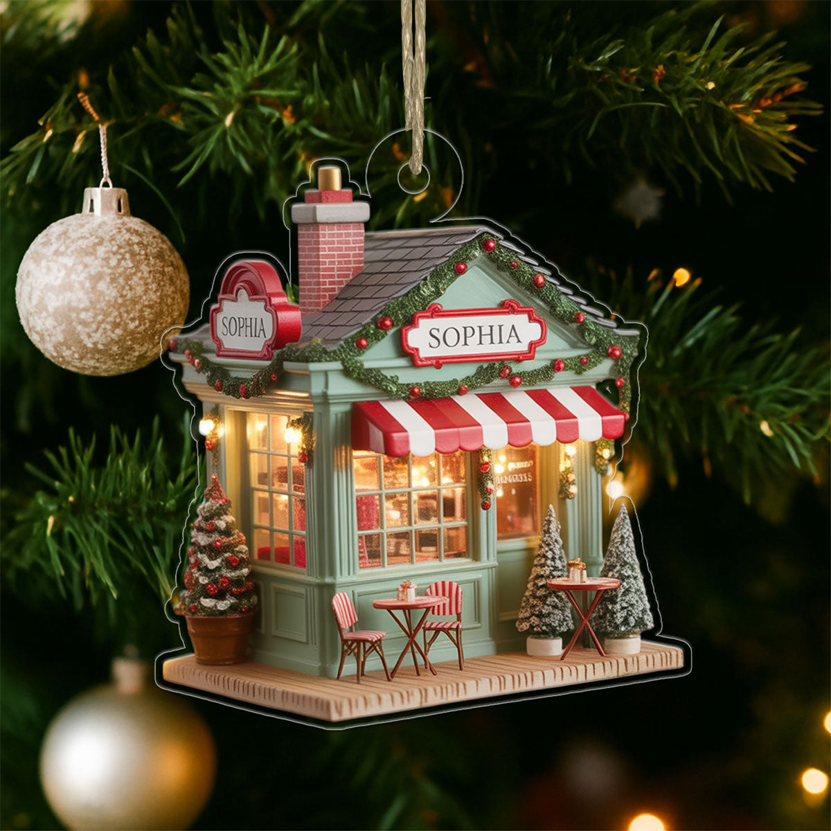 Custom Name Coffee Store Acrylic Ornament Christmas Gift