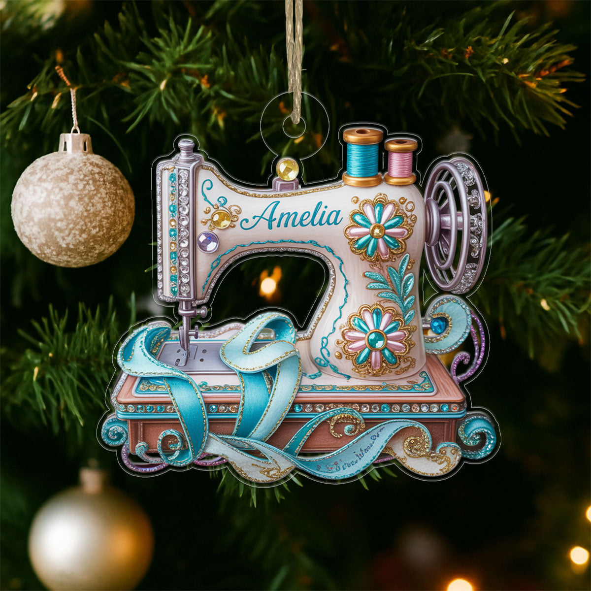 Custom Name Sewing Lover Acrylic Ornament Christmas Gift