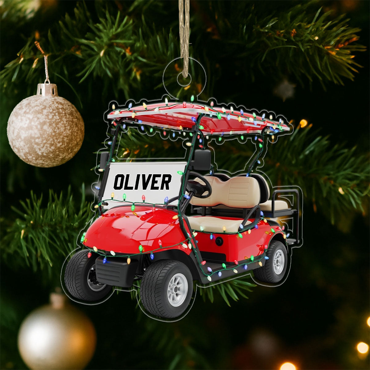 Custom Name Golf Cart With Ledlight Acrylic Ornament Christmas Gift