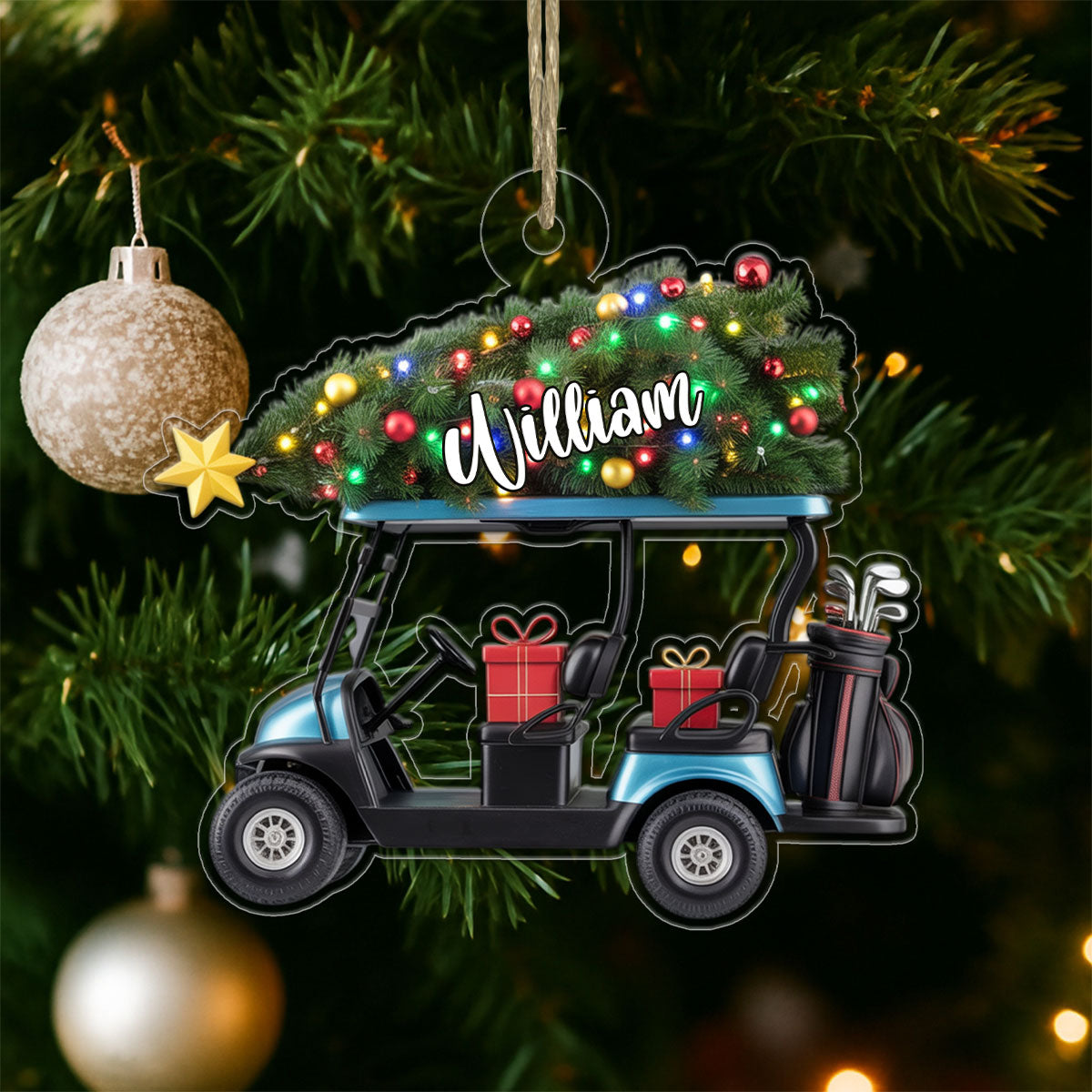 Custom Name Golf Cart Xmas Acrylic Ornament Christmas Gift