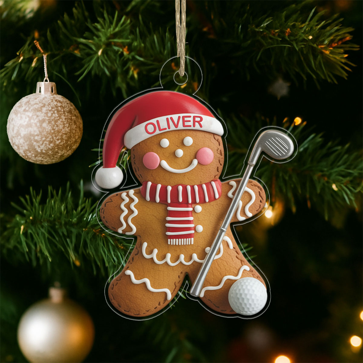 Custom Name Golf Gingerbread Acrylic Ornament Christmas Gift