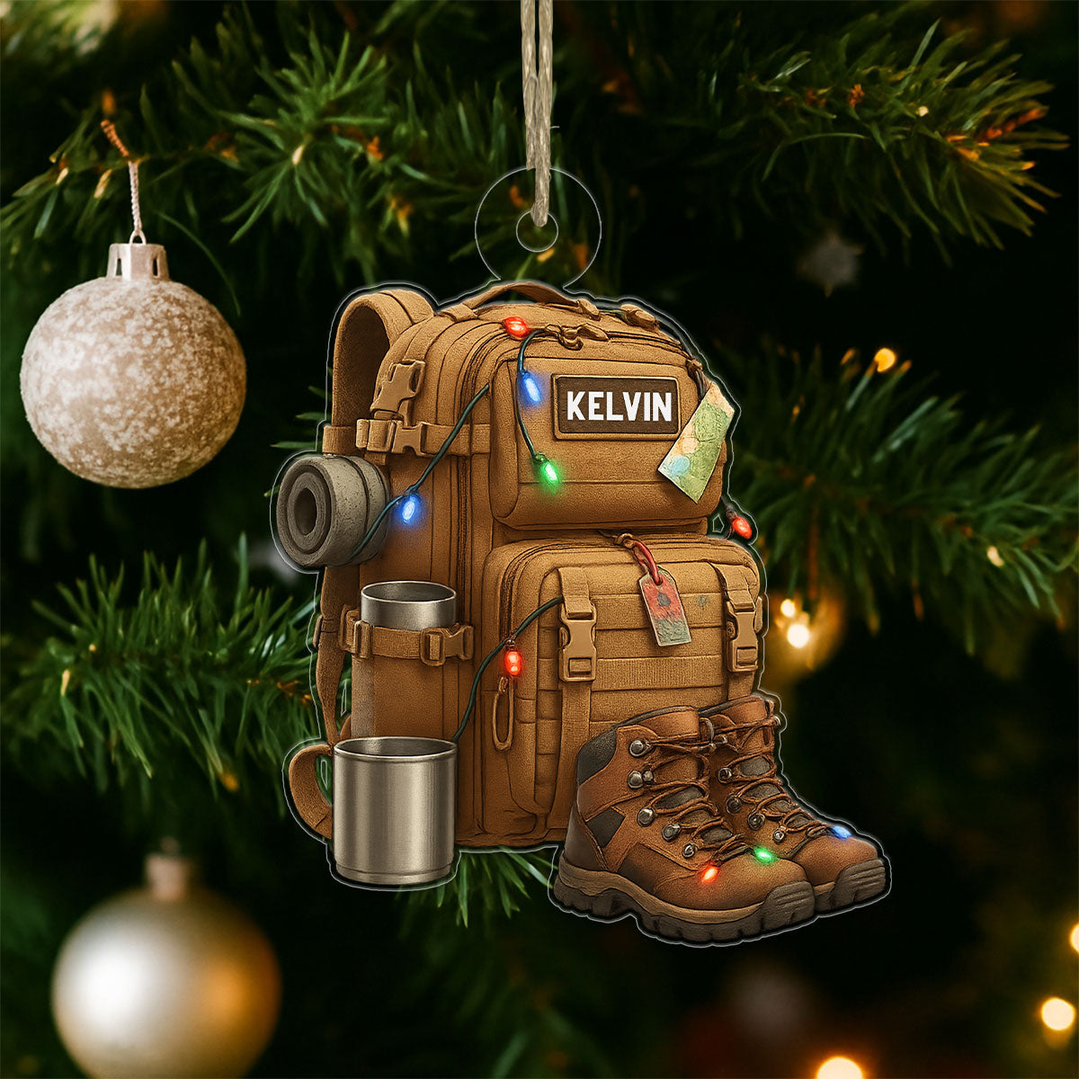 Personalized Name Hiking Backpack Camping Acrylic Ornament Christmas Gift