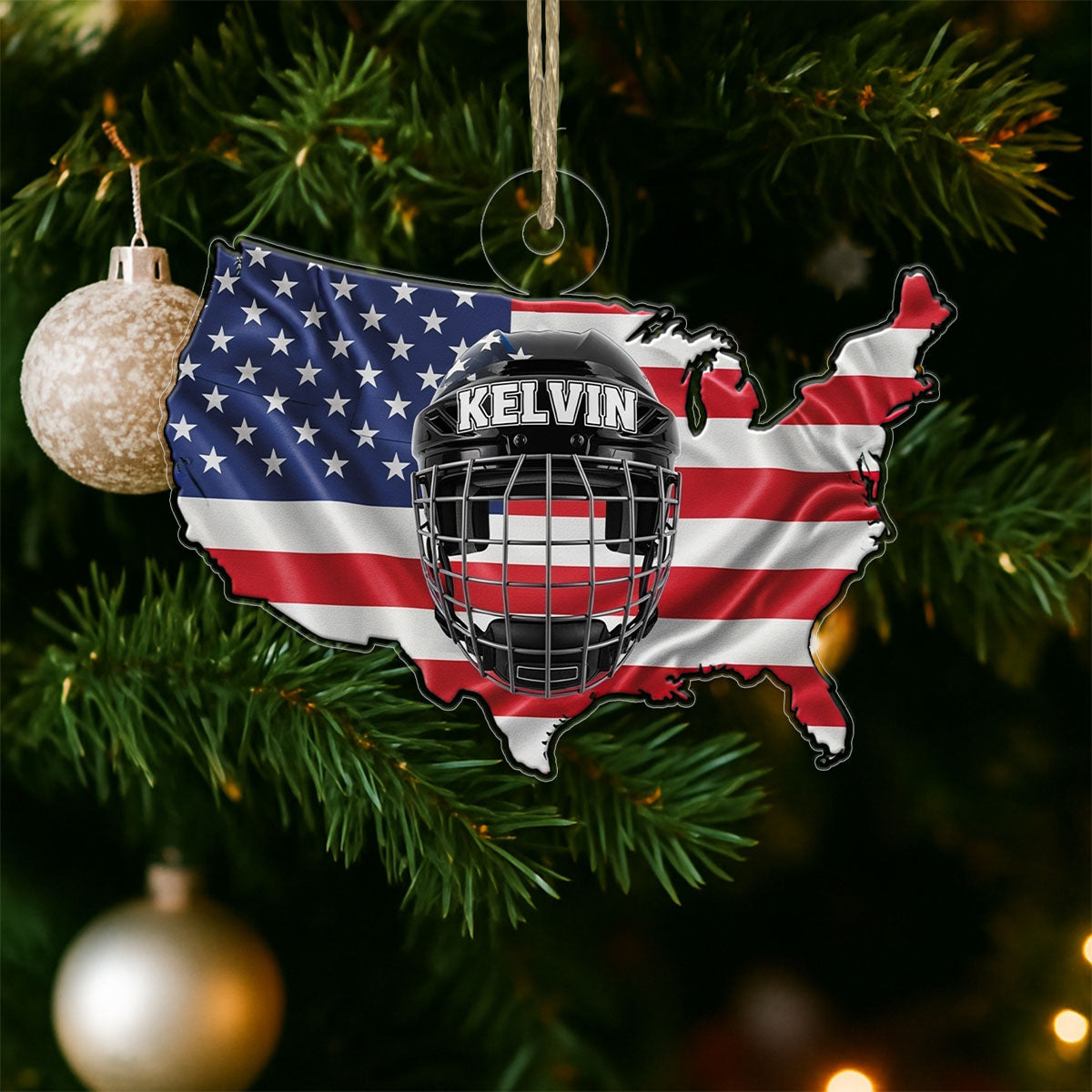 Custom Name Hockey Helmet USA Acrylic Ornament Christmas Gift