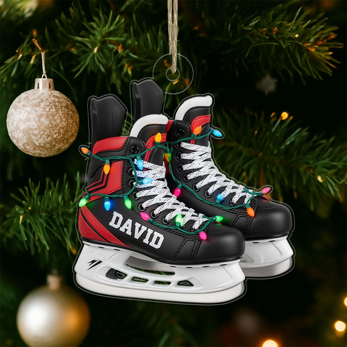 Custom Name Ice Hockey Skates Player Acrylic Ornament Christmas Gift