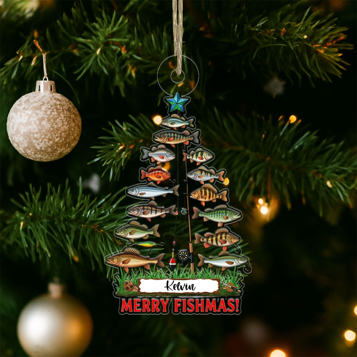 Custom Name Merry Fishmas Acrylic Ornament Christmas Gift