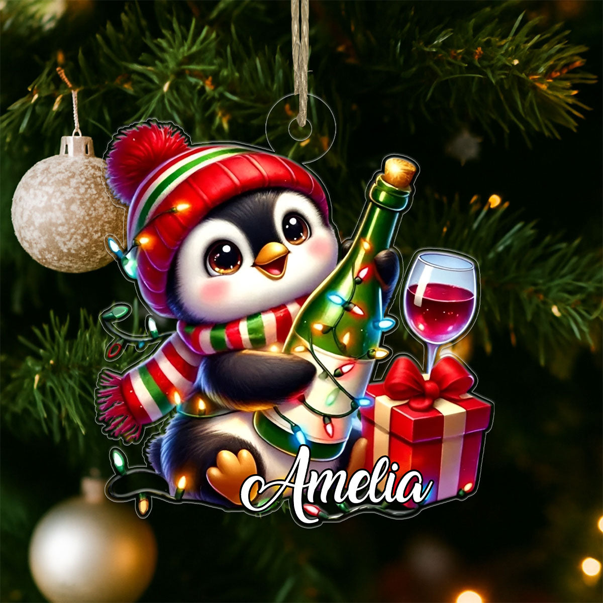 Custom Name Penguin Wine Lover