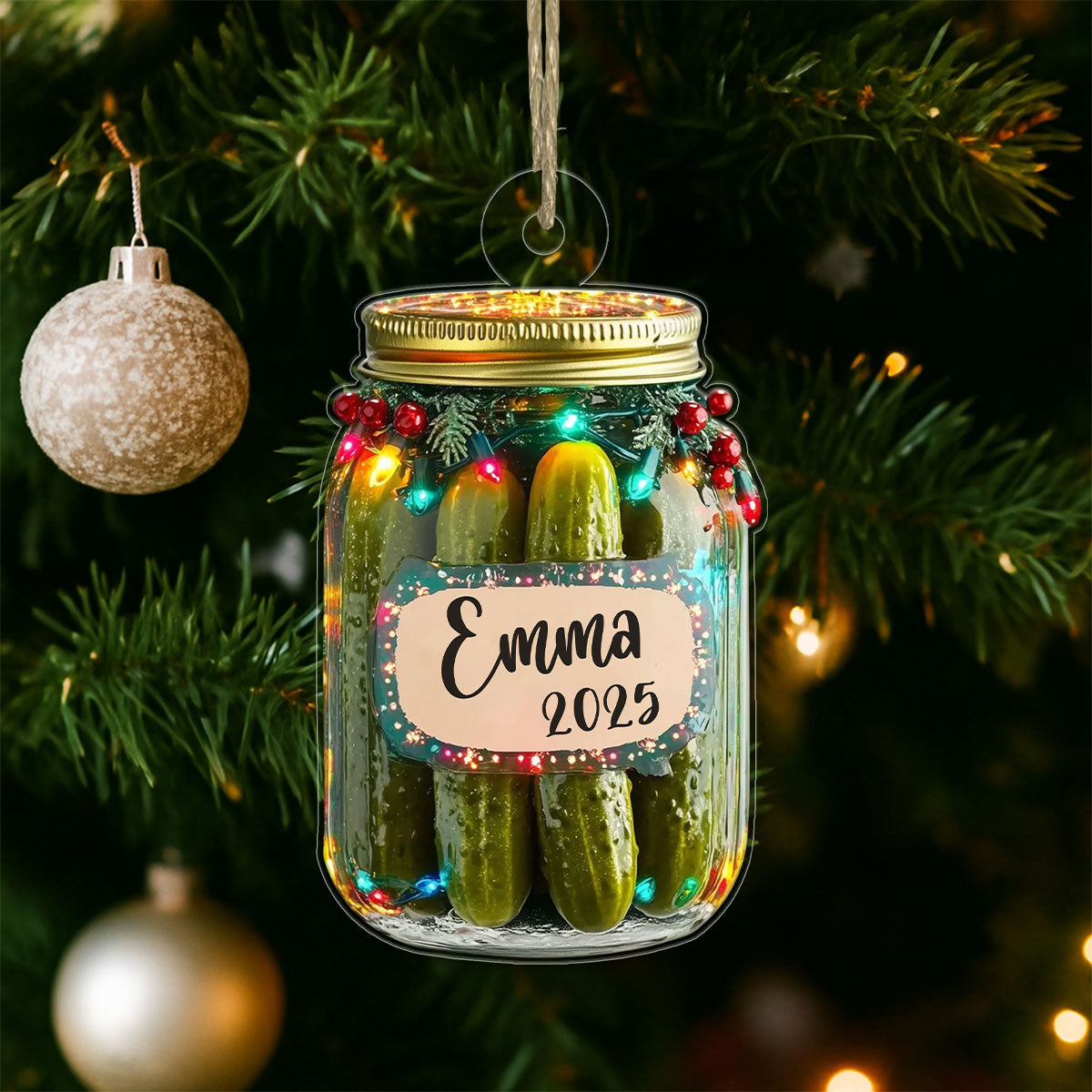 Custom Name Pickle Jar Christmas Acrylic Ornament Christmas Gift