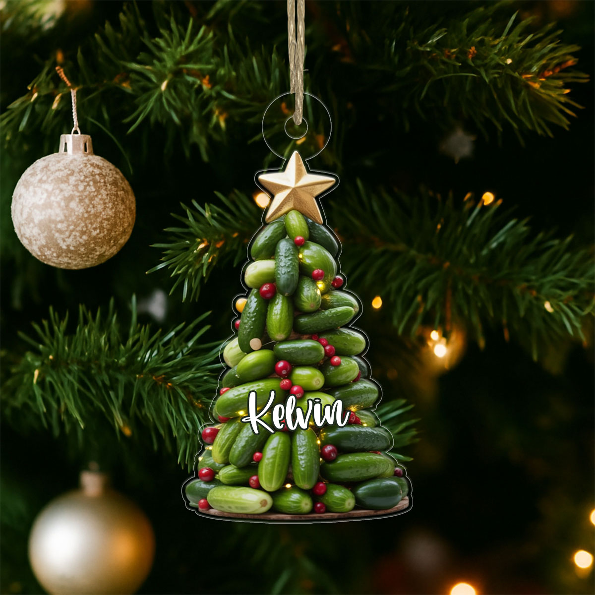 Custom Name Pickle Xmas Tree Acrylic Ornament Christmas Gift