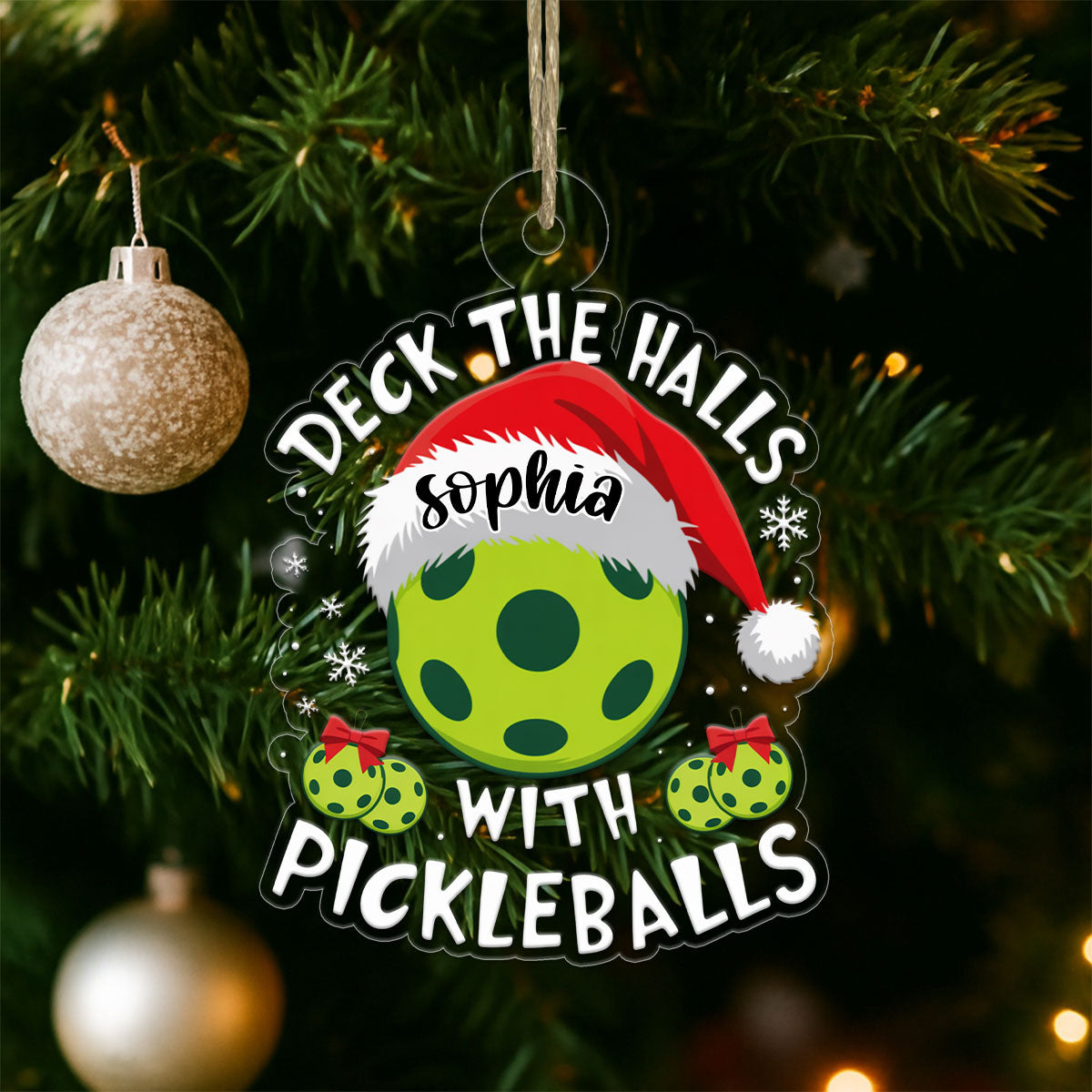 Custom Name Pickleball Deck The Halls Acrylic Ornament Christmas Gift