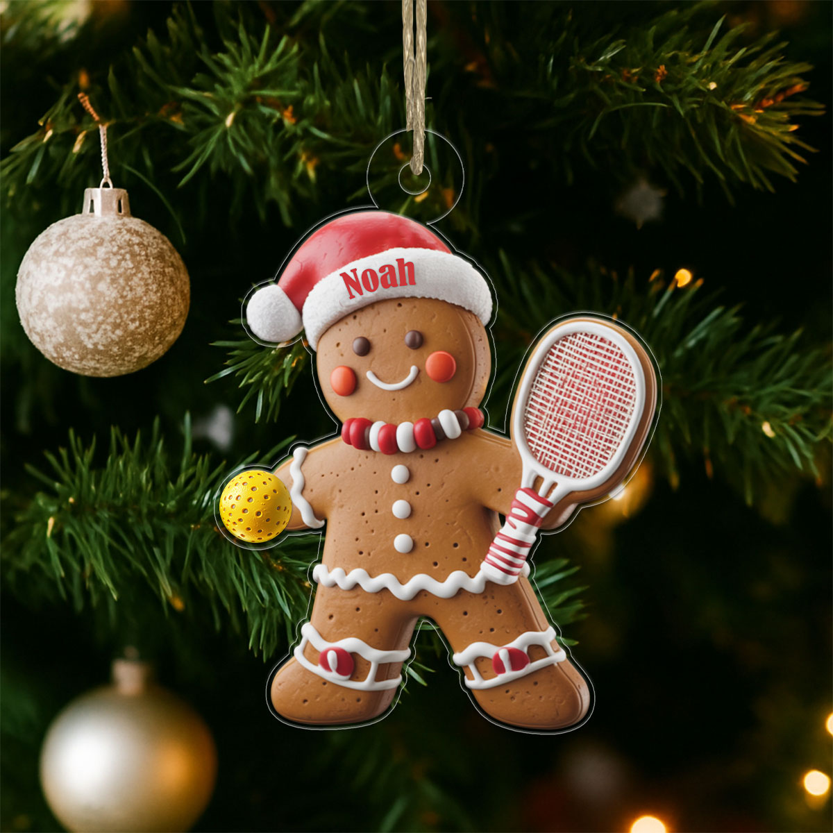 Custom Name Pickleball Gingerbread Acrylic Ornament Christmas Gift