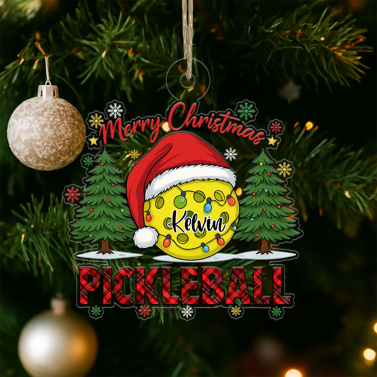 Custom Name Pickleball Merry Xmas Acrylic Ornament Christmas Gift