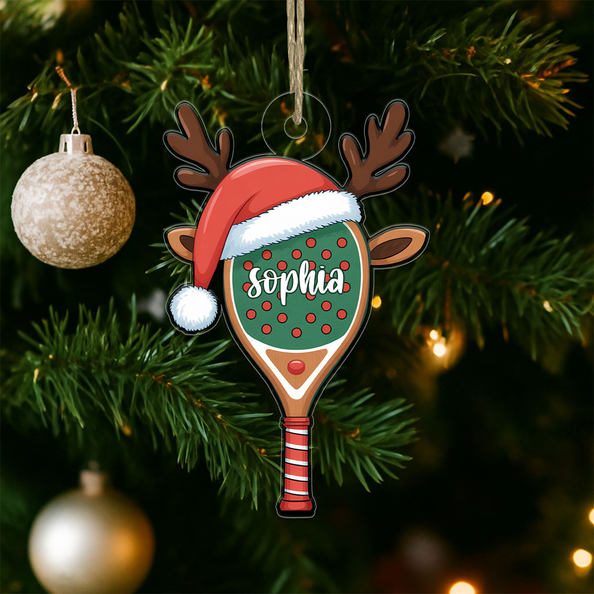 Custom Name Pickleball Racket Xmas Acrylic Ornament Christmas Gift