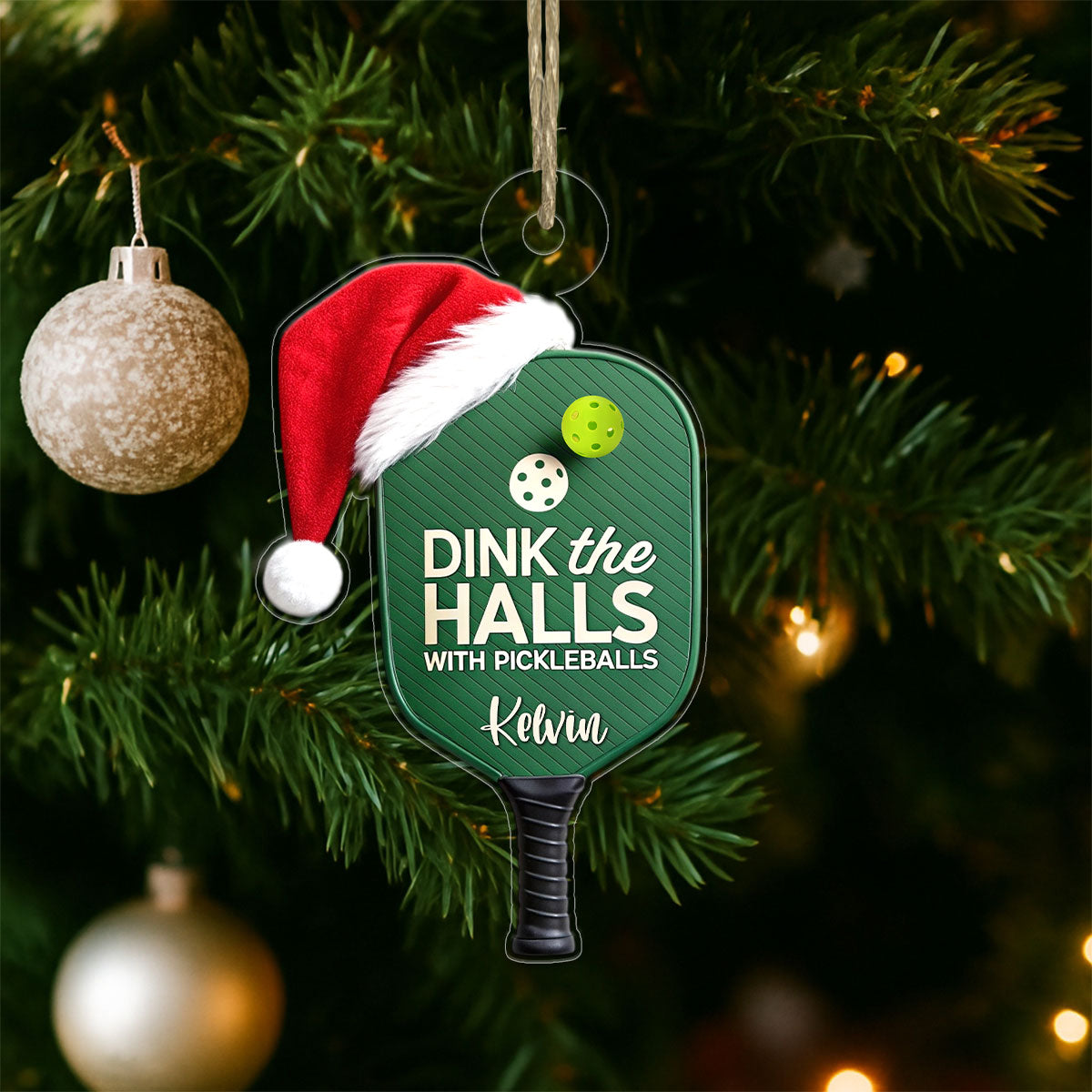 Custom Name Pickleball Santa 2 Acrylic Ornament Christmas Gift