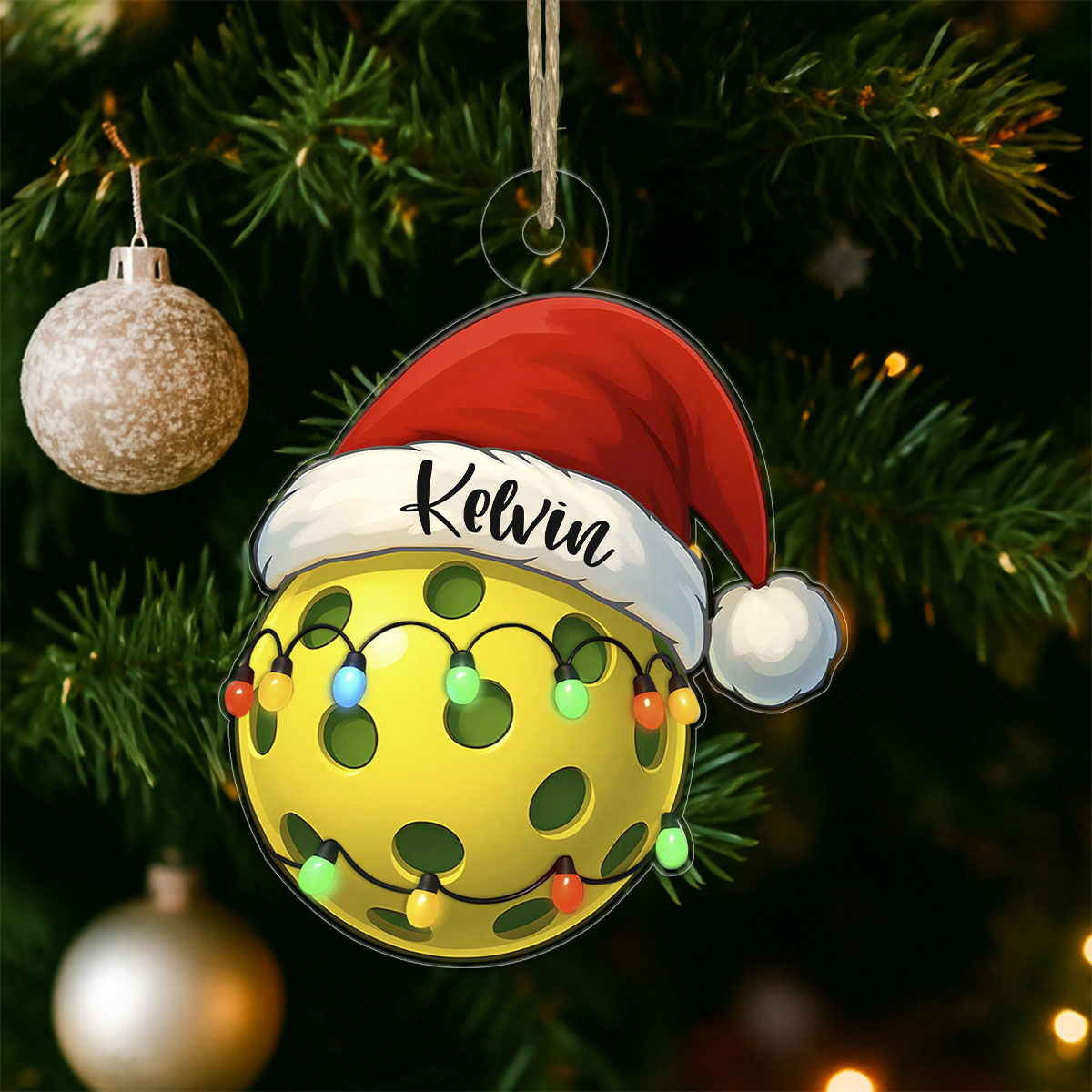 Custom Name Pickleball Santa Acrylic Ornament Christmas Gift