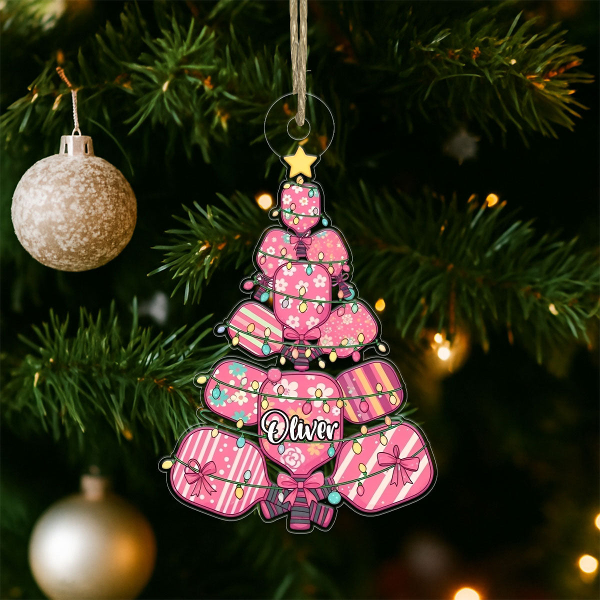 Custom Name Pickleball Xmas Girl Acrylic Ornament Christmas Gift