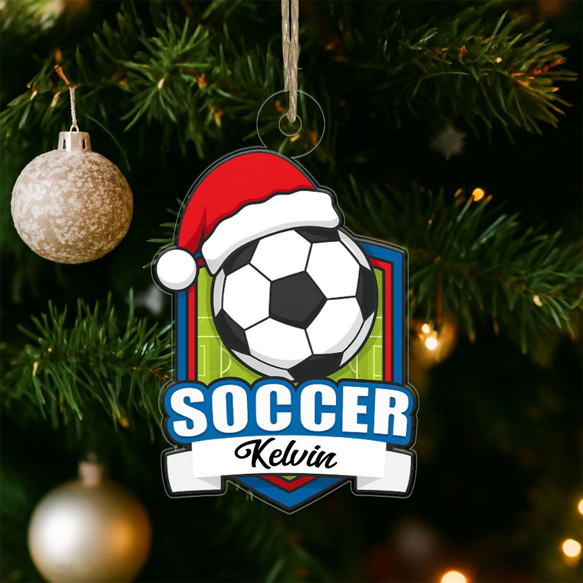 Custom Name Soccer Player Xmas Acrylic Ornament Christmas Gift