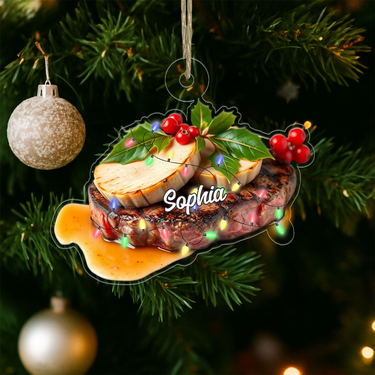 Custom Name Steak Lover Acrylic Ornament Christmas Gift