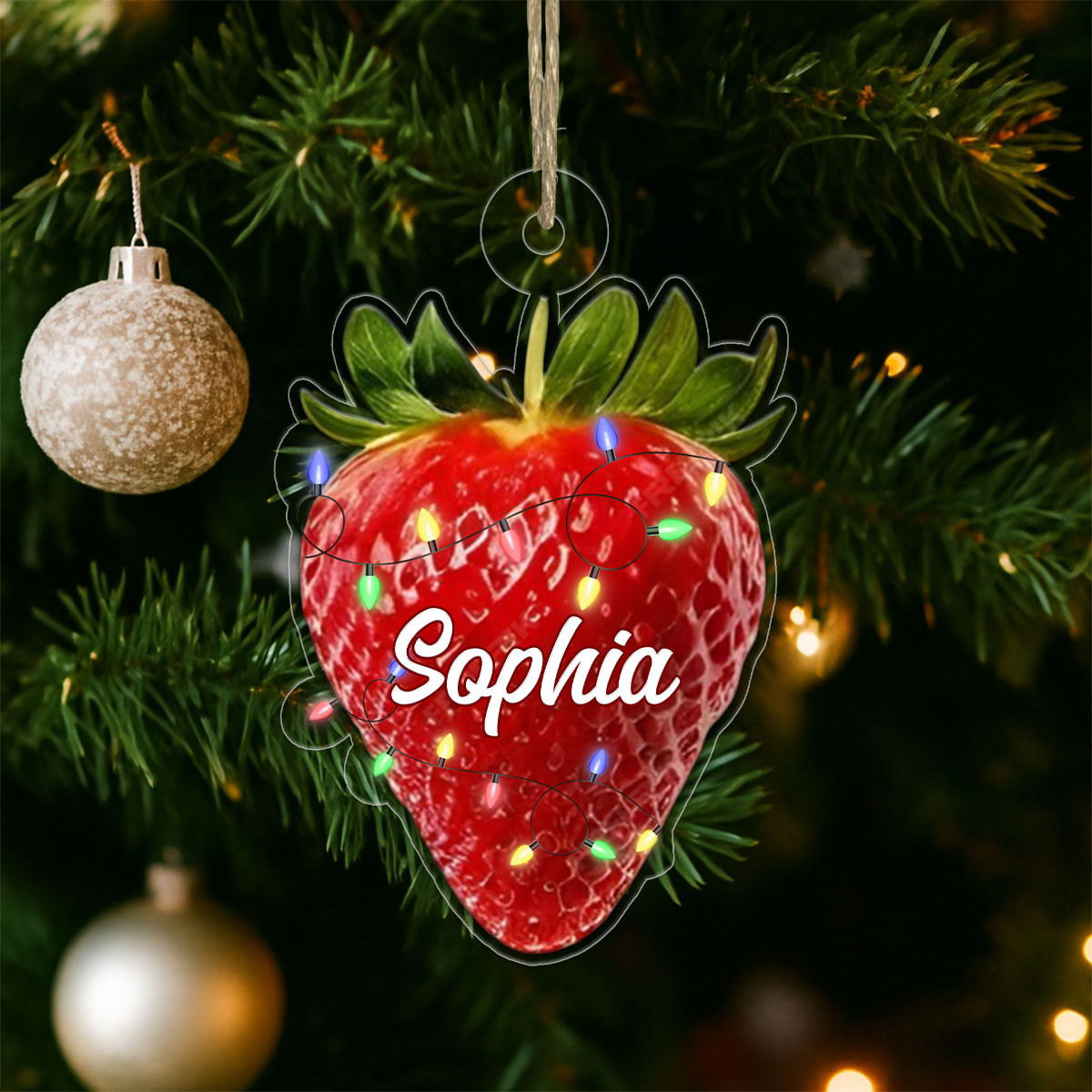 Custom Name Strawberry Xmas Acrylic Ornament Christmas Gift