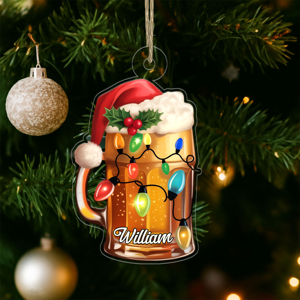 Custom Name Xmas Beer Acrylic Ornament Christmas Gift