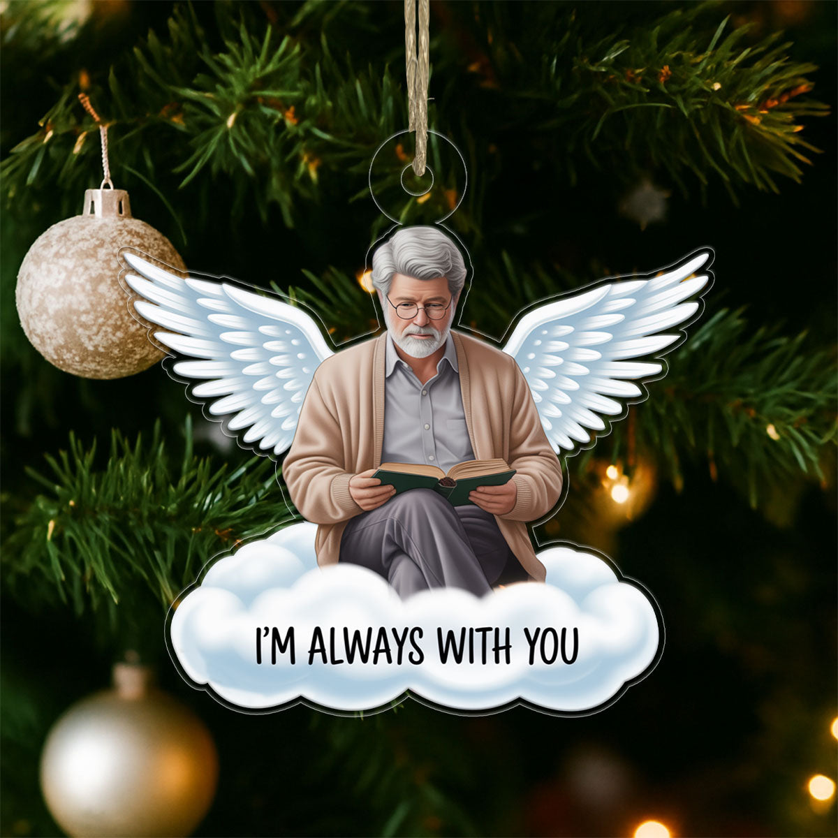Custom Photo Angel On The Cloud Memorial Acrylic Ornament Christmas Gift