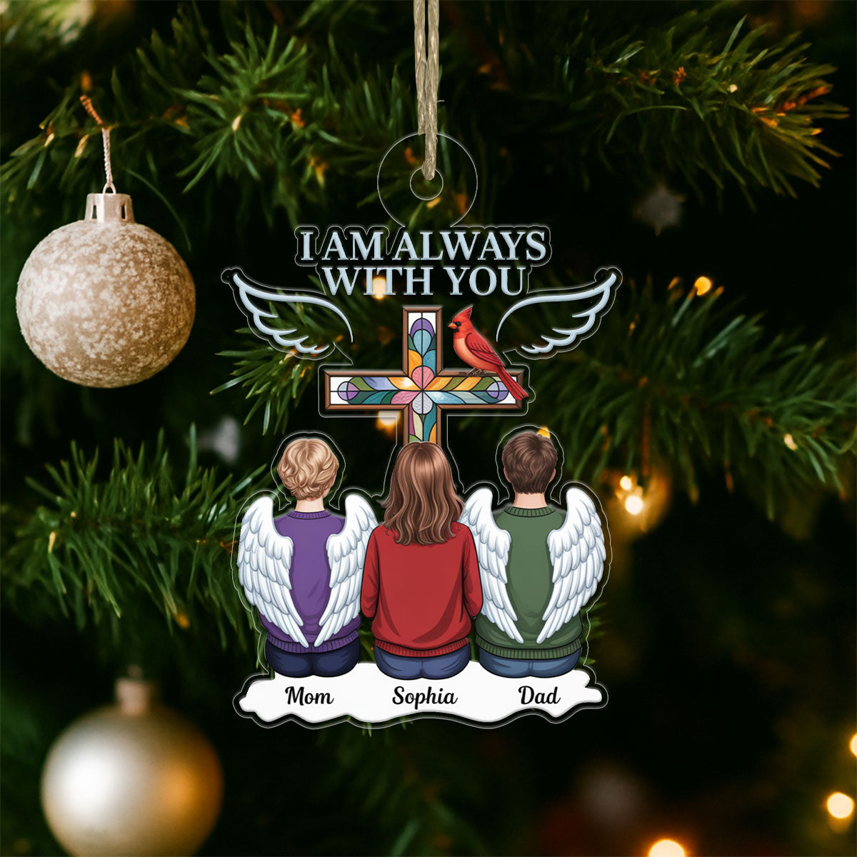 Family Memorial Cross Cardinal Acrylic Ornament Christmas Gift
