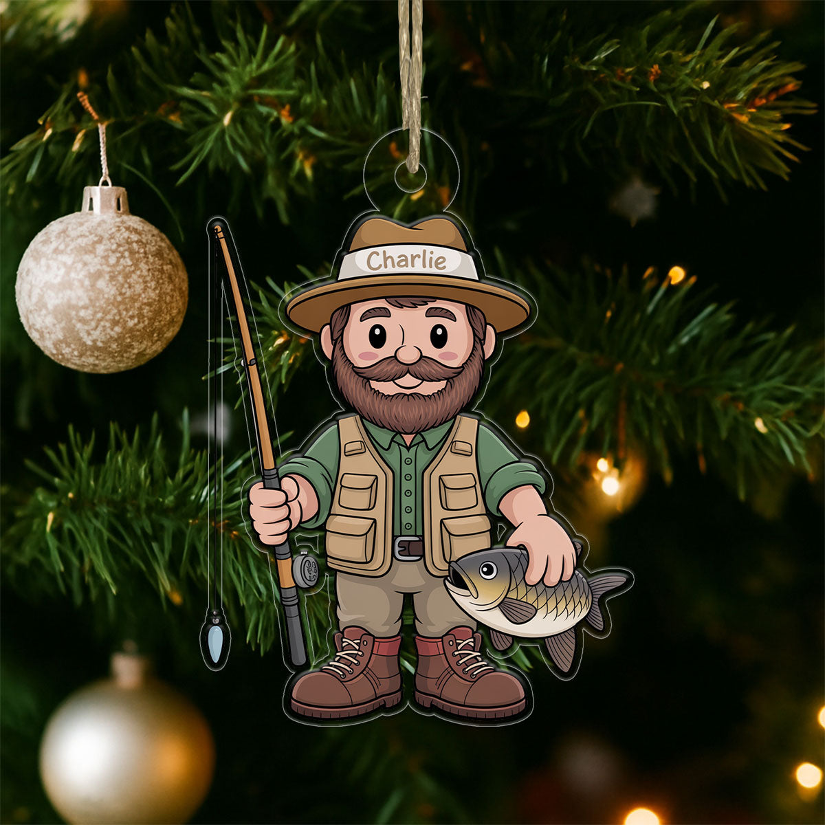 Personalized Fisherman Christmas Acrylic Ornament Christmas Gift