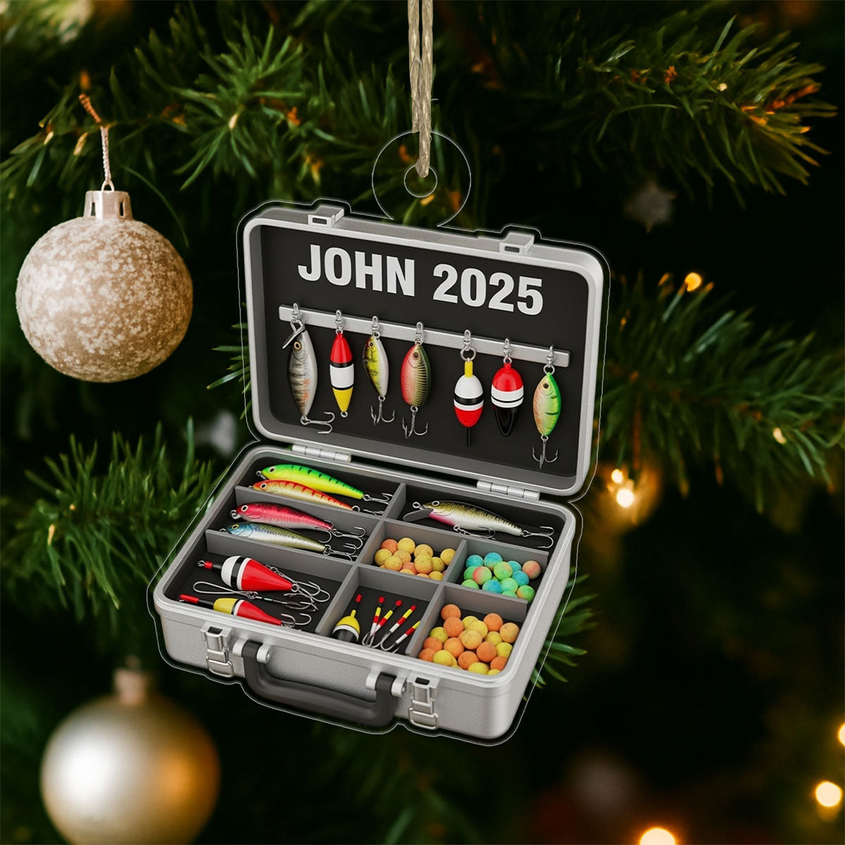 Custom Name Fishing Tackle Box Acrylic Ornament Christmas Gift