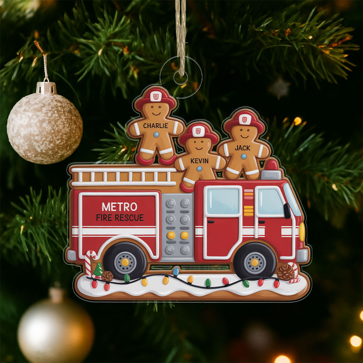 Custom Name Heroes With Festive Firefighter Acrylic Ornament Christmas Gift