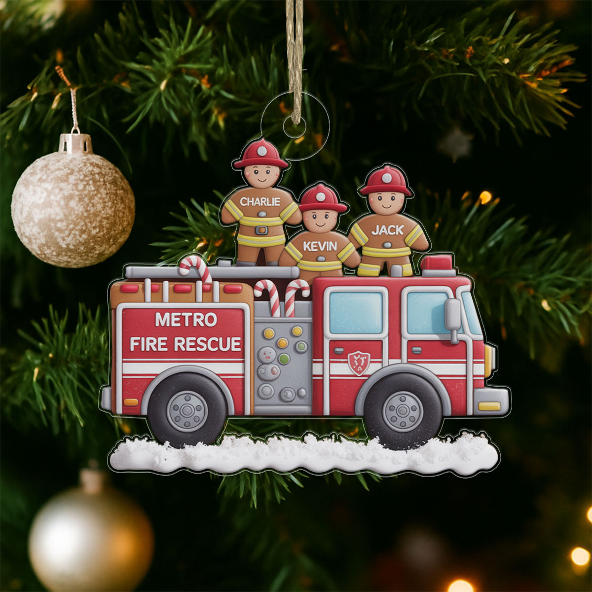 Custom Name Heroes With Festive - Firefighter Acrylic Ornament Christmas Gift