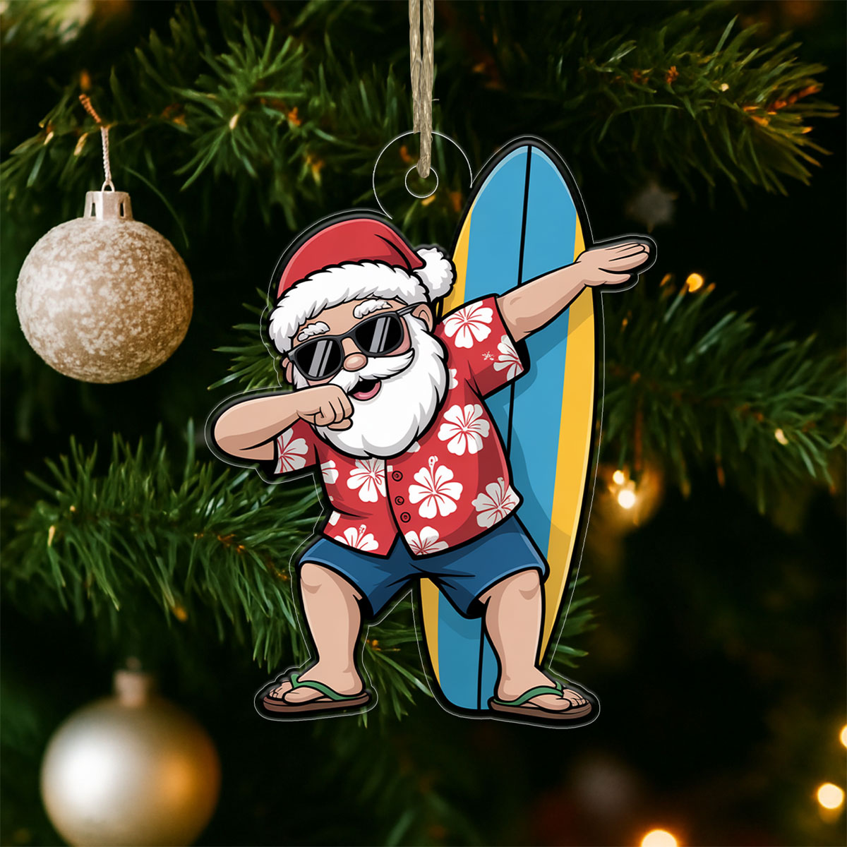 Mele Kalikimaka Dabbing Santa Acrylic Ornament Christmas Gift