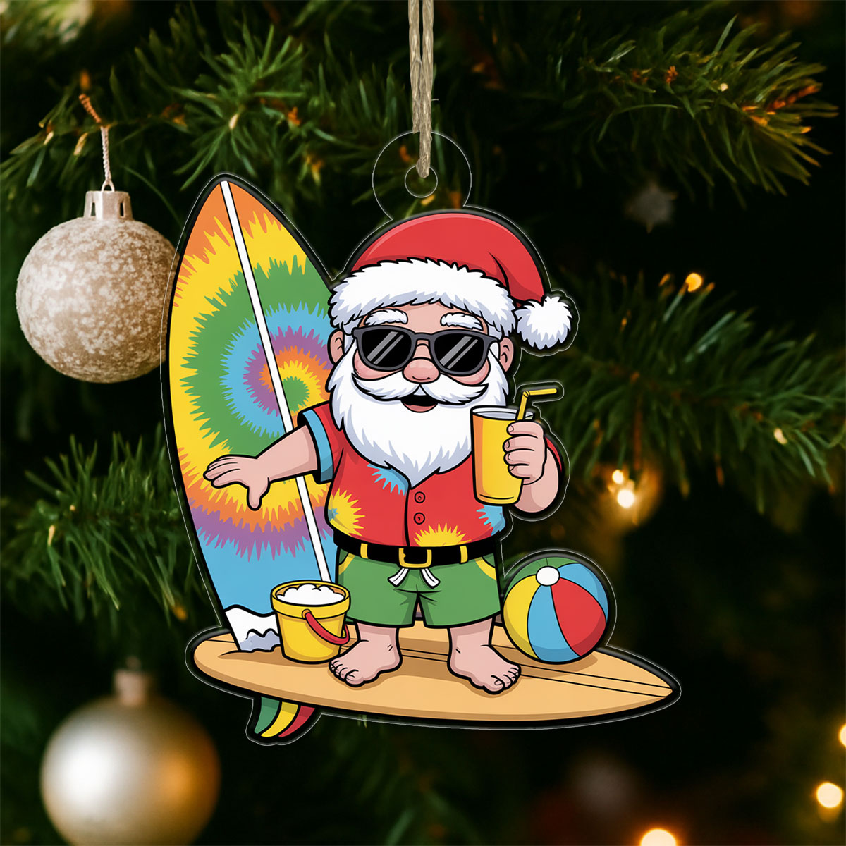 Santa Claus Cartoon Christmas On The Beach 2 Acrylic Ornament Christmas Gift