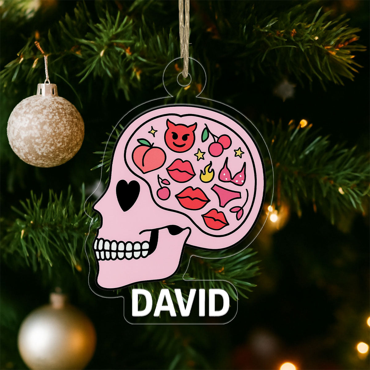 Personalized Funny Adult Brain Acrylic Ornament, Custom Naughty Christmas Ornament, Gag Gift for Friend, Unique Decoration