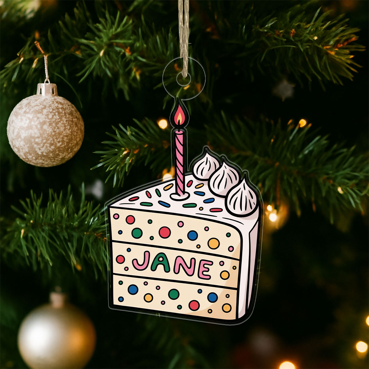 Personalized Birthday Cake Ornament, Custom Celebration Christmas Ornament, Birthday Party Gift, Holiday Keepsake Decoration