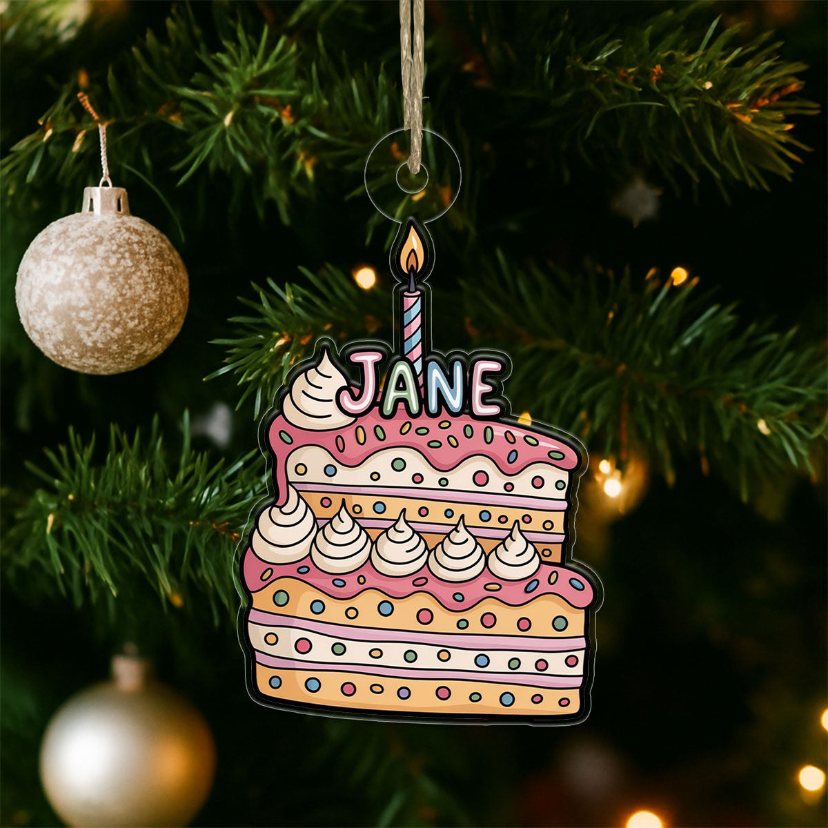 Custom Birthday Cake Ornament, Personalized Funny Christmas Ornament, Party Lover Holiday Gift, Quirky Keepsake Decoration, Xmas Ornament