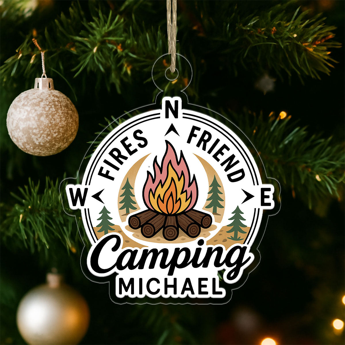 Personalized Fires Friend Camping Ornament, Campfire Friends Gift, Hiking Adventure Ornament, Holiday Keepsake Decoration