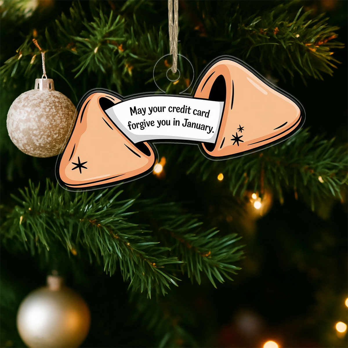 Personalized Funny Fortune Cookie Ornament, Custom Christmas Ornament, Cookies Lover Gift, Gag Gift for Friends, Holiday Humor Decoration